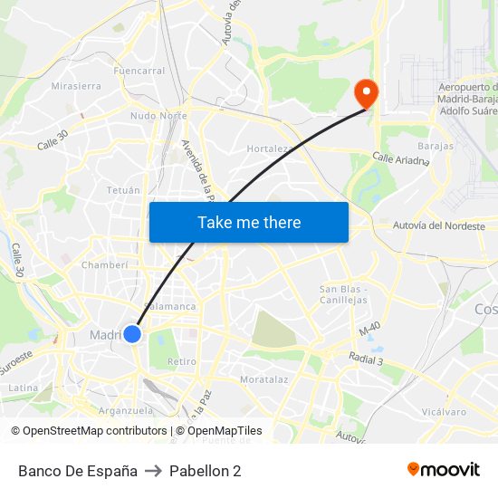 Banco De España to Pabellon 2 map