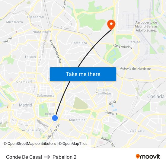 Conde De Casal to Pabellon 2 map