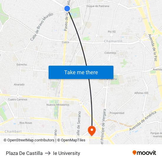 Plaza De Castilla to Ie University map