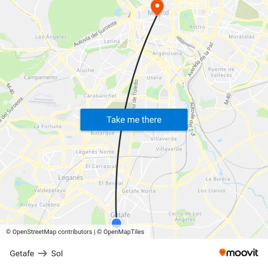 Getafe to Sol map