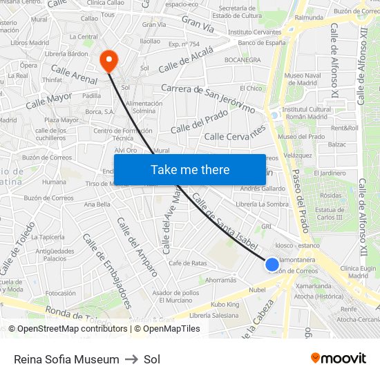 Reina Sofia Museum to Sol map