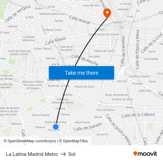 La Latina Madrid Metro to Sol map