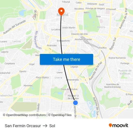San Fermín Orcasur to Sol map