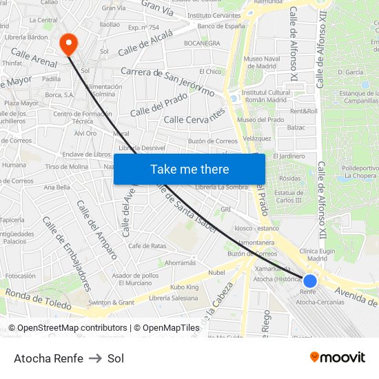 Atocha Renfe to Sol map