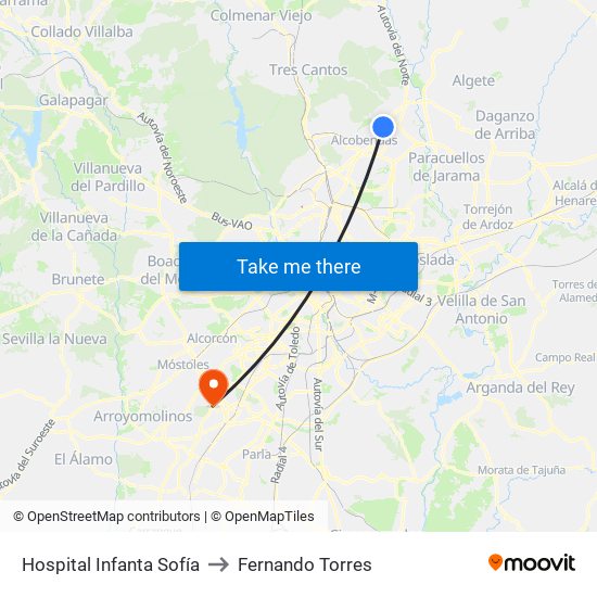 Hospital Infanta Sofía to Fernando Torres map