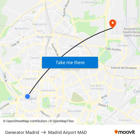 Generator Madrid to Madrid Airport MAD map