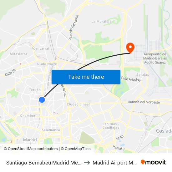 Santiago Bernabéu Madrid Metro to Madrid Airport MAD map