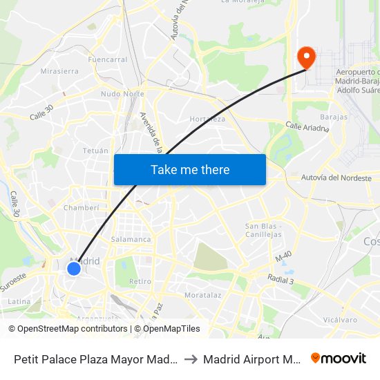 Petit Palace Plaza Mayor Madrid to Madrid Airport MAD map