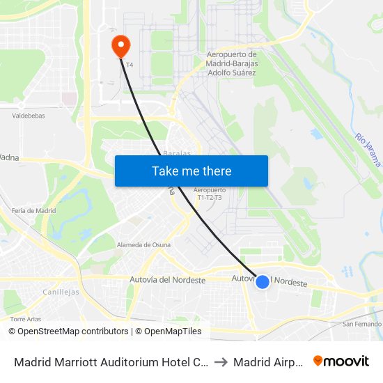 Madrid Marriott Auditorium Hotel Conference Center to Madrid Airport MAD map