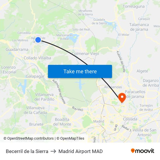 Becerril de la Sierra to Madrid Airport MAD map