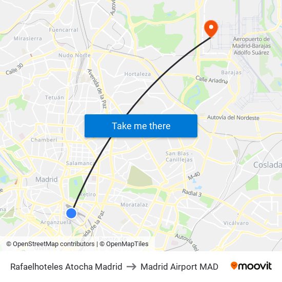 Rafaelhoteles Atocha Madrid to Madrid Airport MAD map