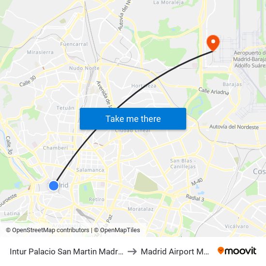 Intur Palacio San Martin Madrid to Madrid Airport MAD map