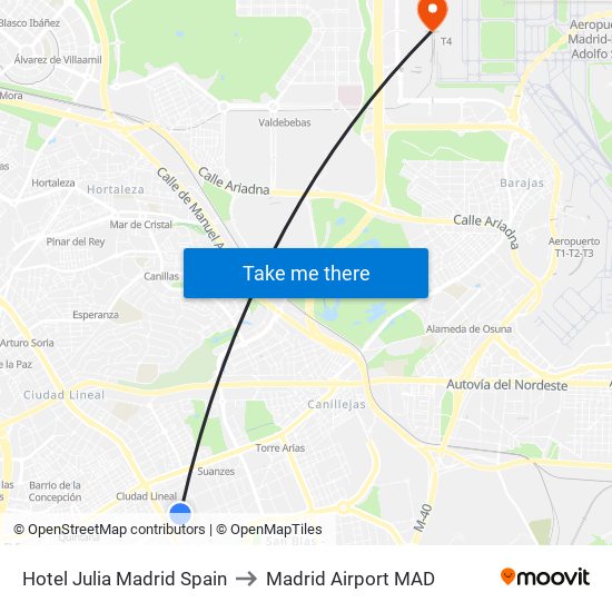 Hotel Julia Madrid Spain to Madrid Airport MAD map