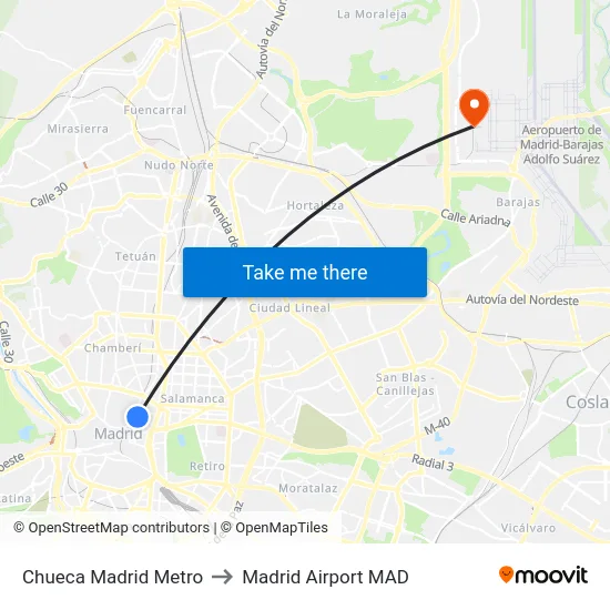 Chueca Madrid Metro to Madrid Airport MAD map