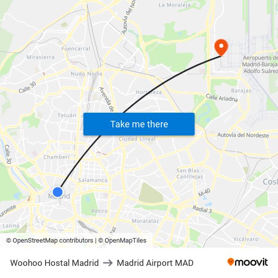 Woohoo Hostal Madrid to Madrid Airport MAD map