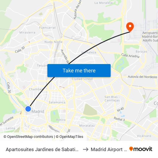 Apartosuites Jardines de Sabatini Madrid to Madrid Airport MAD map