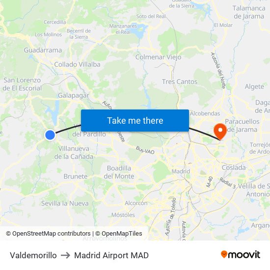 Valdemorillo to Madrid Airport MAD map