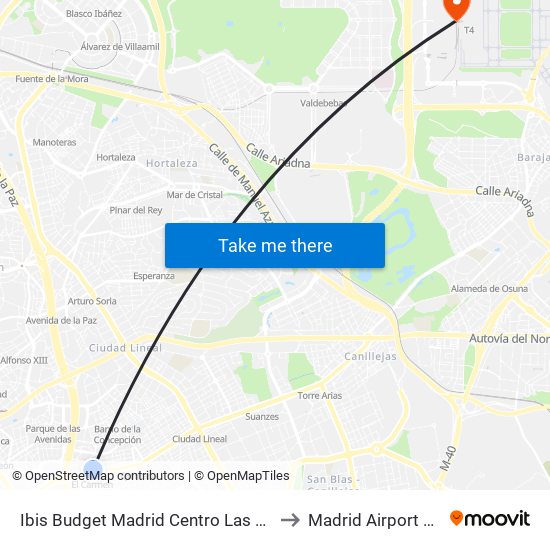 Ibis Budget Madrid Centro Las Ventas to Madrid Airport MAD map