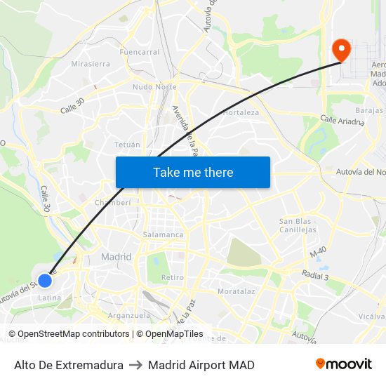 Alto De Extremadura to Madrid Airport MAD map