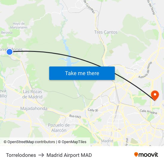 Torrelodones to Madrid Airport MAD map