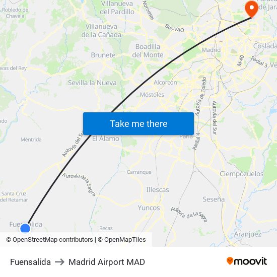 Fuensalida to Madrid Airport MAD map