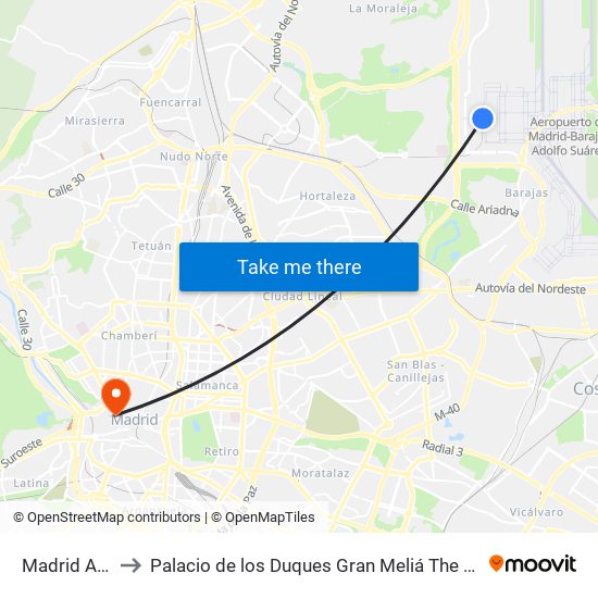 Madrid Airport MAD to Palacio de los Duques Gran Meliá The Leading Hotels of the World Madrid map