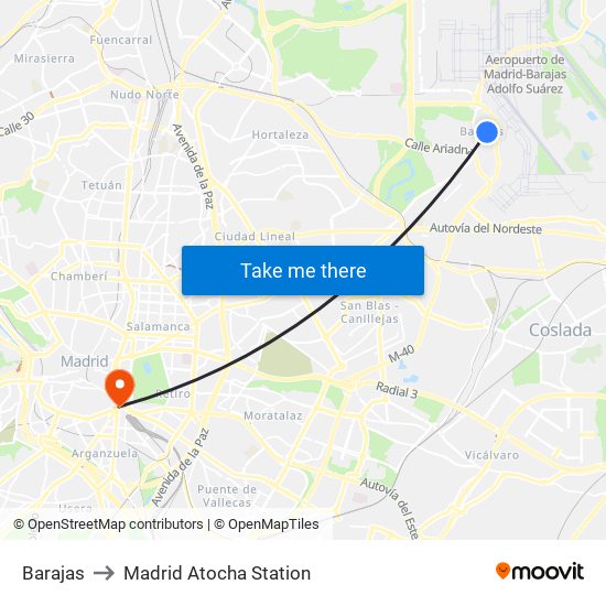 Barajas to Madrid Atocha Station map