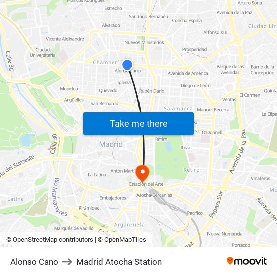 Alonso Cano to Madrid Atocha Station map