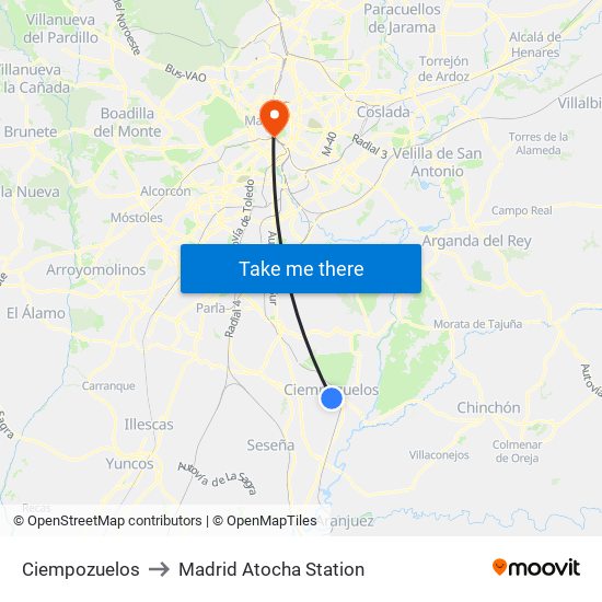Ciempozuelos to Madrid Atocha Station map