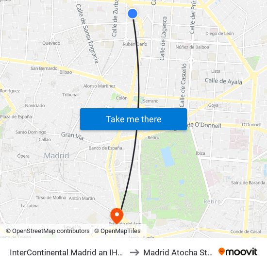 InterContinental Madrid an IHG Hotel to Madrid Atocha Station map