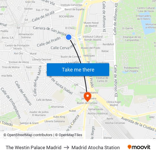 The Westin Palace Madrid to Madrid Atocha Station map