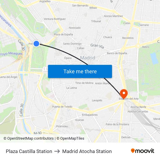 Plaza Castilla Station to Madrid Atocha Station map