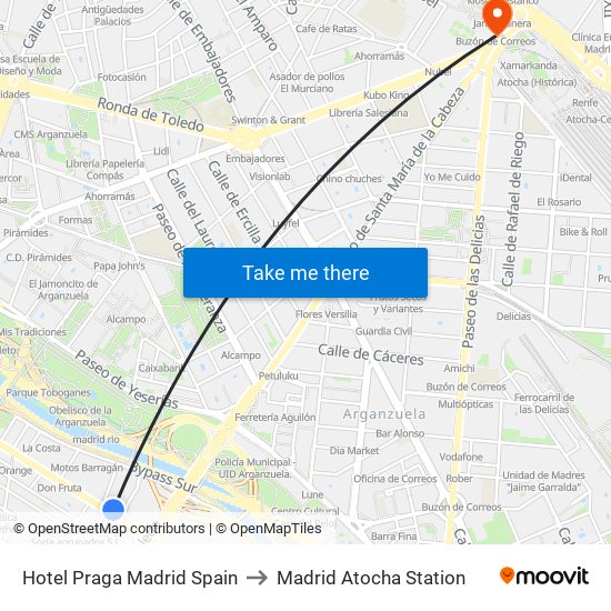 Hotel Praga Madrid Spain to Madrid Atocha Station map