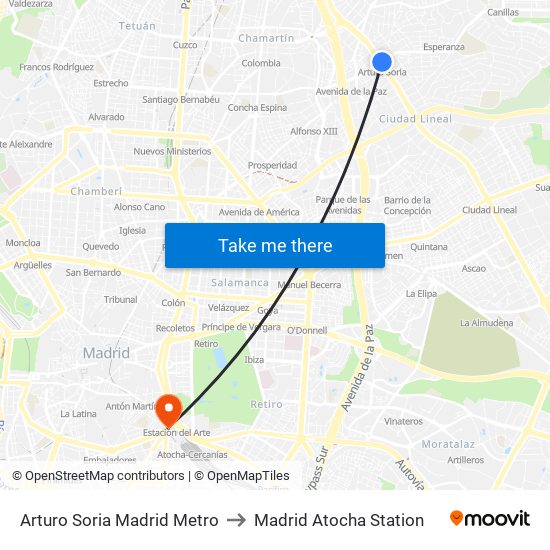 Arturo Soria Madrid Metro to Madrid Atocha Station map