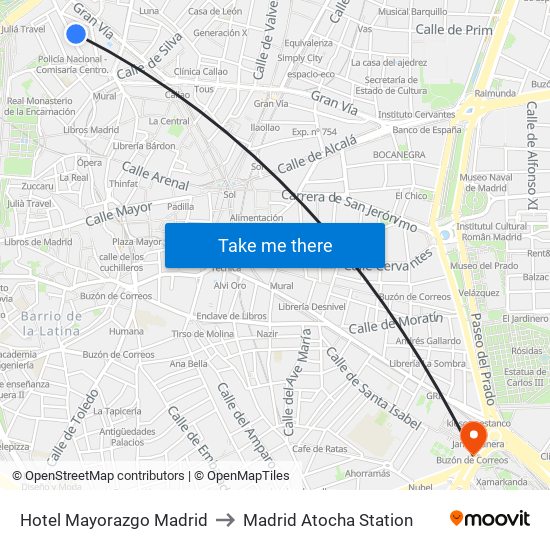 Hotel Mayorazgo Madrid to Madrid Atocha Station map