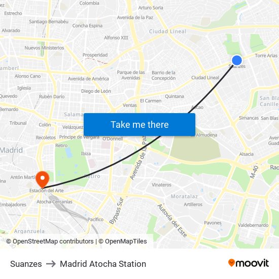 Suanzes to Madrid Atocha Station map