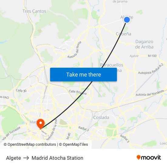 Algete to Madrid Atocha Station map