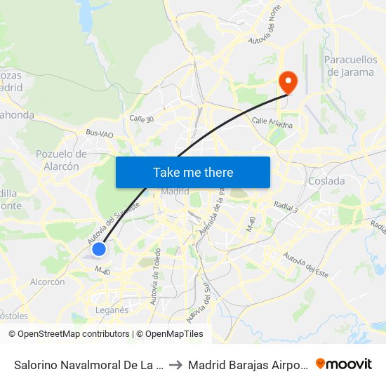 Salorino Navalmoral De La Mata to Madrid Barajas Airport T4 map