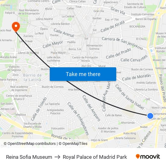 Reina Sofia Museum to Royal Palace of Madrid Park map