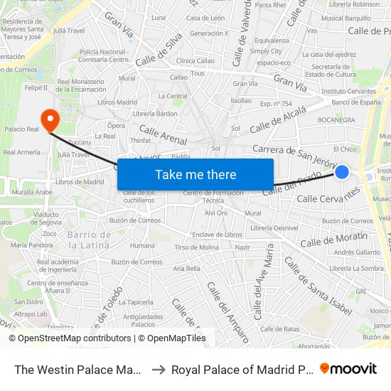 The Westin Palace Madrid to Royal Palace of Madrid Park map