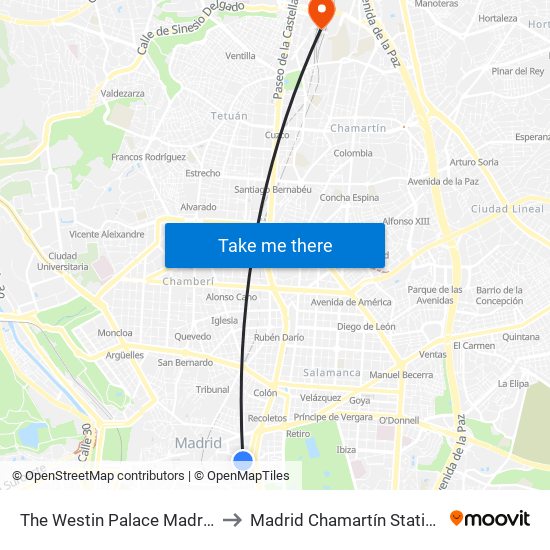 The Westin Palace Madrid to Madrid Chamartín Station map