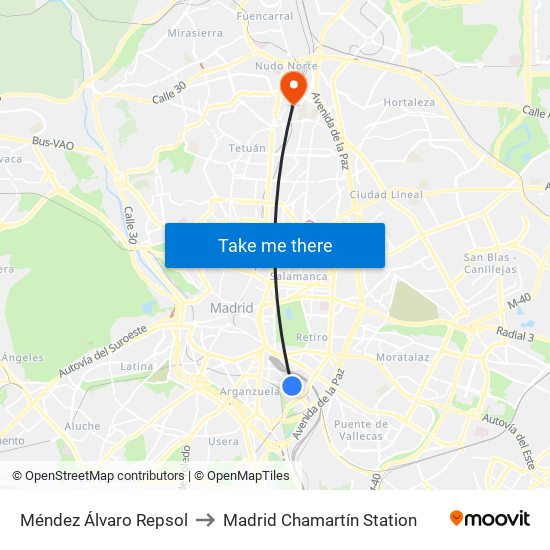 Méndez Álvaro Repsol to Madrid Chamartín Station map