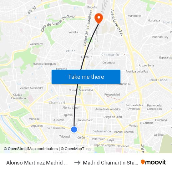 Alonso Martínez Madrid Metro to Madrid Chamartín Station map