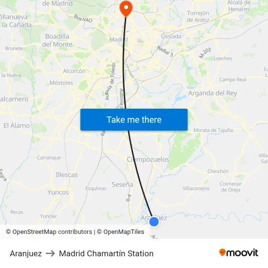 Aranjuez to Madrid Chamartín Station map