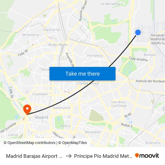 Madrid Barajas Airport T4 to Príncipe Pío Madrid Metro map