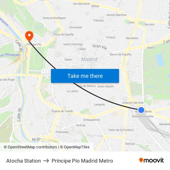 Atocha Station to Príncipe Pío Madrid Metro map