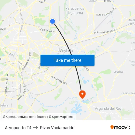 Aeropuerto T4 to Rivas Vaciamadrid map