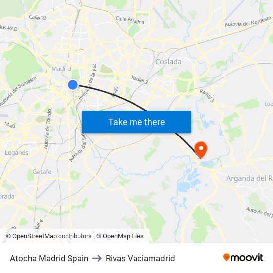 Atocha Madrid Spain to Rivas Vaciamadrid map