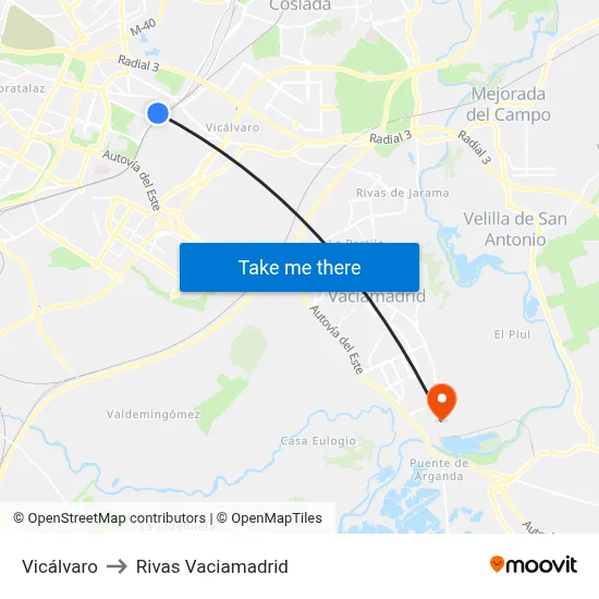Vicálvaro to Rivas Vaciamadrid map