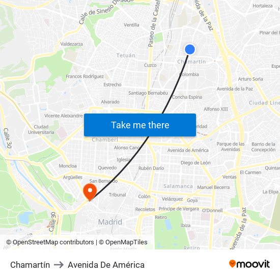 Chamartín to Avenida De América map